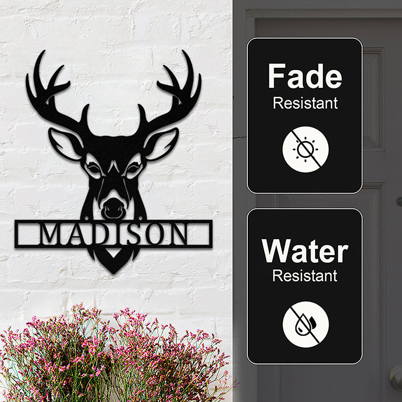 Personalized Deer Hunting Head Monogram Name Metal Sign