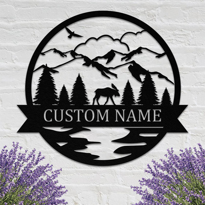 Custom Outdoor Elk Hunting Monogramn Metal Name Sign