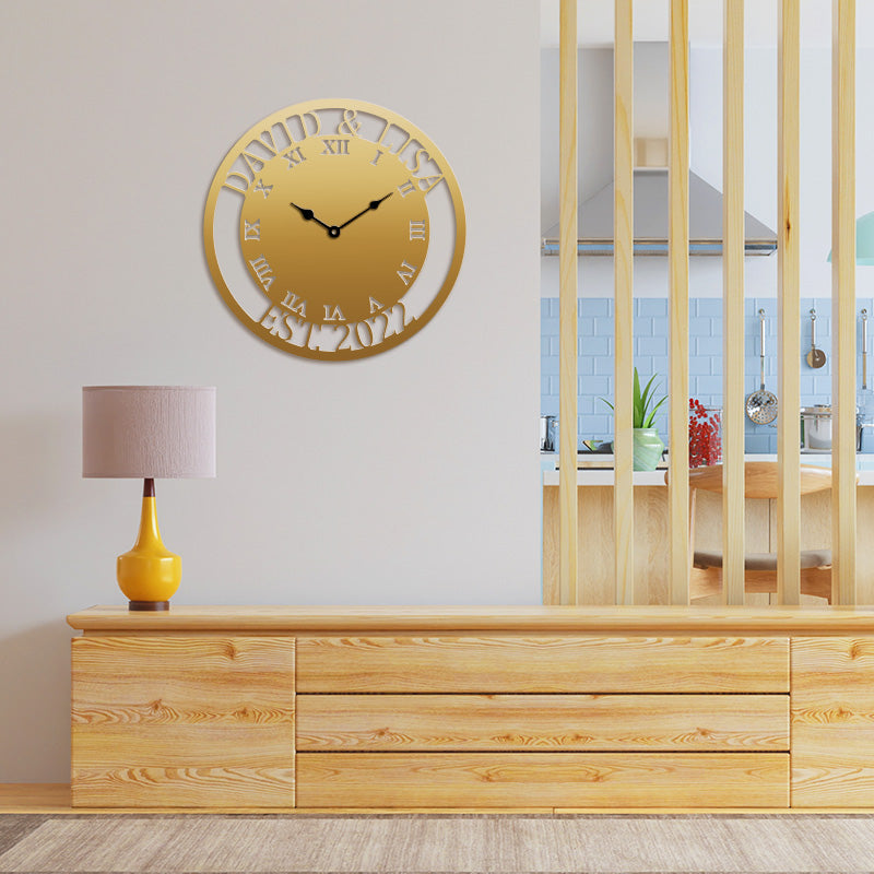 Custom Roman Numeral Family Name Metal Wall Clock