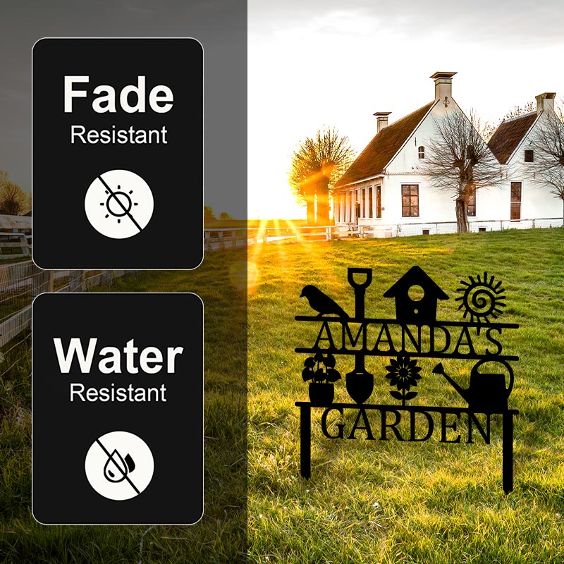 Custom Name Metal Yard Art Garden Sign with Stake