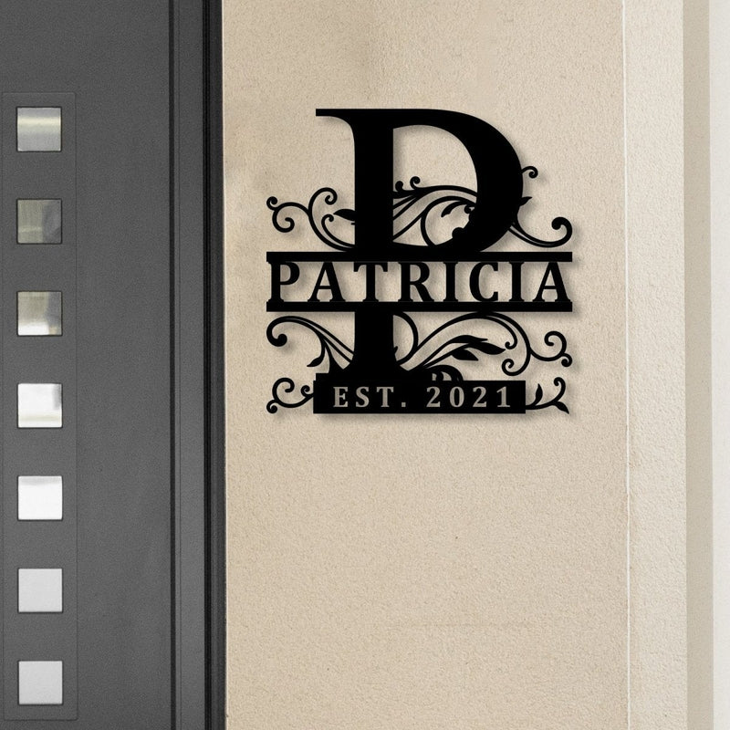 Custom Initial Split Letter Monogram Name Metal Sign - iWantDIY