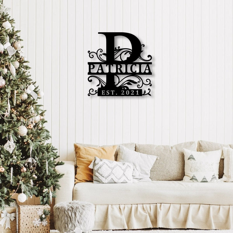 Custom Initial Split Letter Monogram Name Metal Sign - iWantDIY