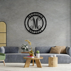 Personalized Mr and Mrs Circle Monogram Metal Sign