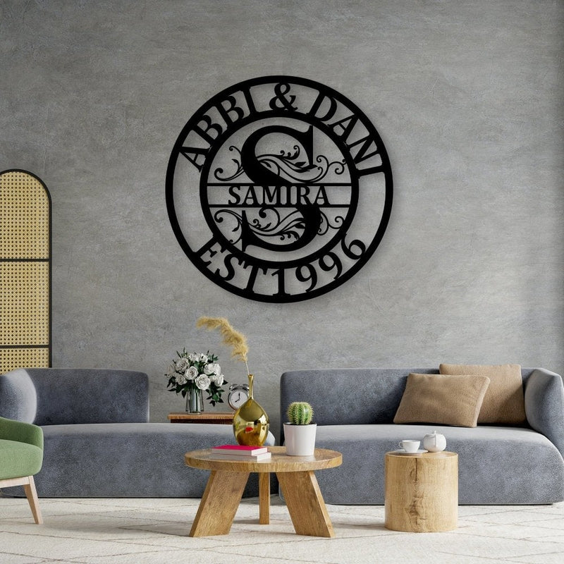 Custom Monogram Split Letter Last Name Metal Sign - iWantDIY