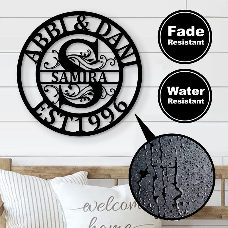 Custom Monogram Split Letter Last Name Metal Sign - iWantDIY