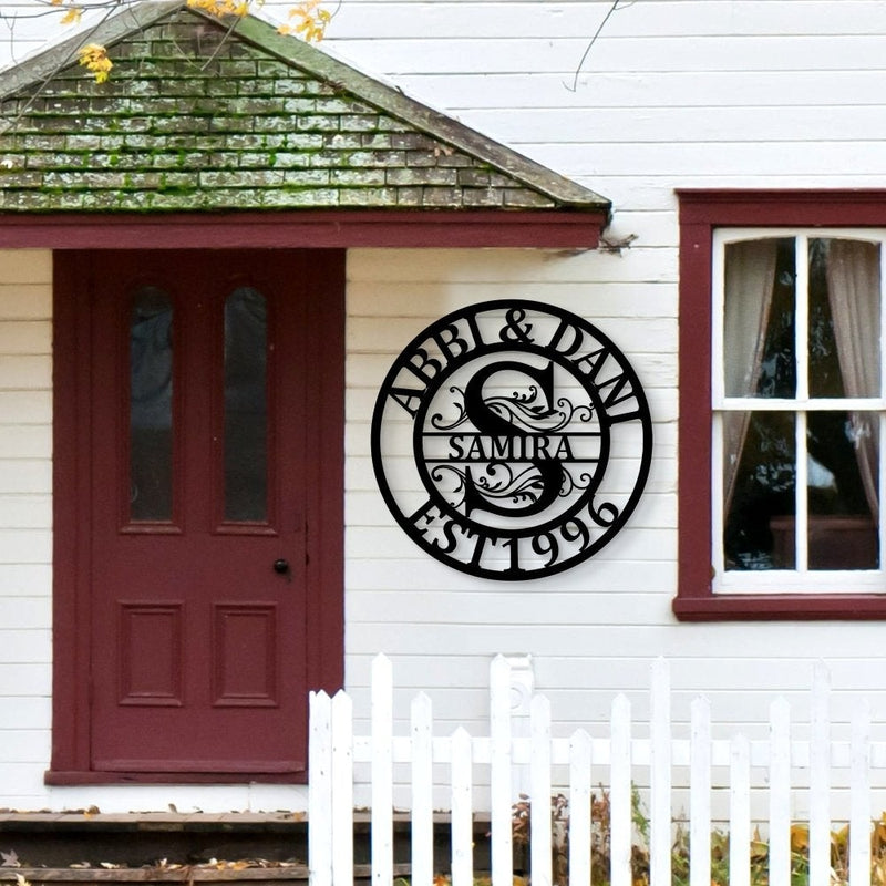 Custom Monogram Split Letter Last Name Metal Sign - iWantDIY