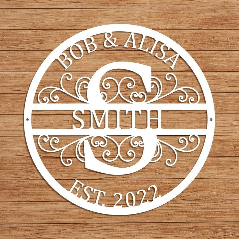 Personalized Mr and Mrs Circle Monogram Metal Sign