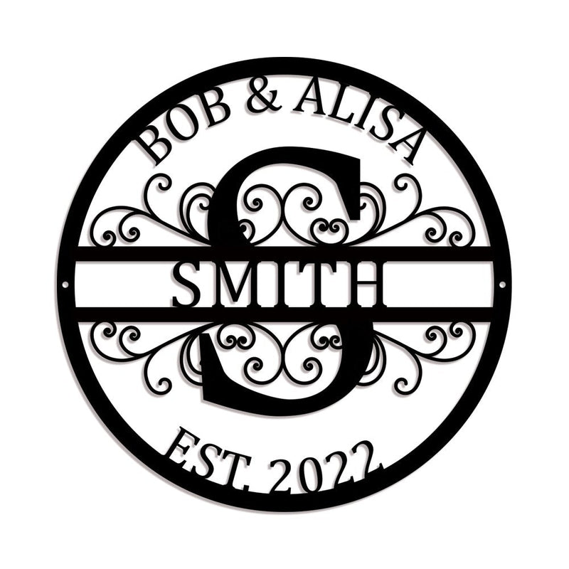 Personalized Name Metal Signs Initial Split Letter Monogram Sign Wall Decor - iWantDIY